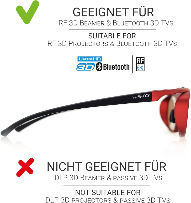 Hi-Shock BT Pro Scarlet Heaven aktive 3D Brille für 3D TV von Sony, Samsung, Panasonic | komp. mit S