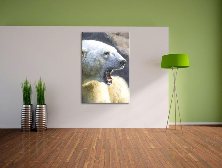 brüllender Eisbär Deluxe Format: 100x70 cm auf Leinwand, XXL riesige Bilder fertig gerahmt mit Keilr