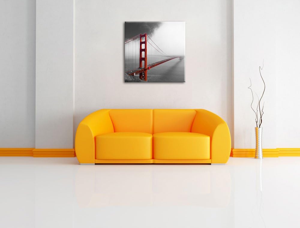 Pixxprint rote Golgen Gate Bridge in San Francisco schwarz/weiss, Format: 70x70 auf Leinwand, 70x70