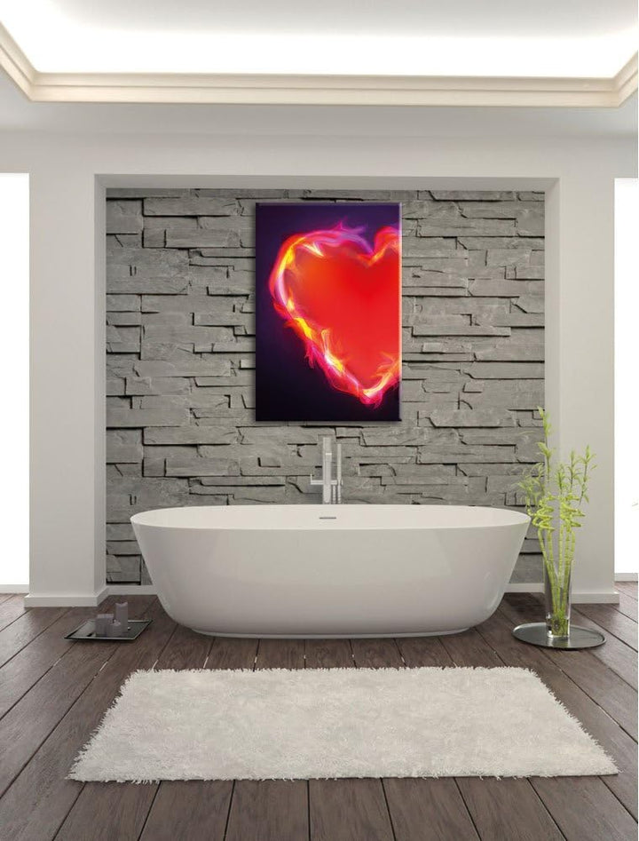 Pixxprint Herz aus Feuer, Format: 100x70 auf Leinwand, XXL riesige Bilder fertig gerahmt mit Keilrah