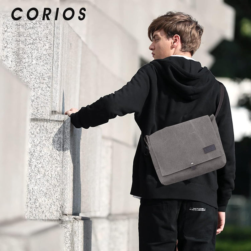 CORIOS Retro Herren Schultertasche Canvas Henkeltaschen Umhängetaschen Casual Bürotaschen Gross Kuri