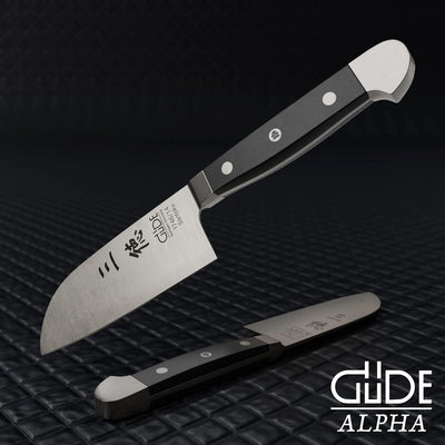 GÜDE Solingen - Santoku geschmiedet, 14 cm, POM schwarz, ALPHA, Doppelkropf, Handmade Germany POM 14