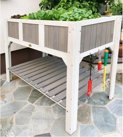 Habau Klara Hochbeet, weiss/grau & Universal Bio Hochbeet-Kompost 40 Liter Garten, Garten