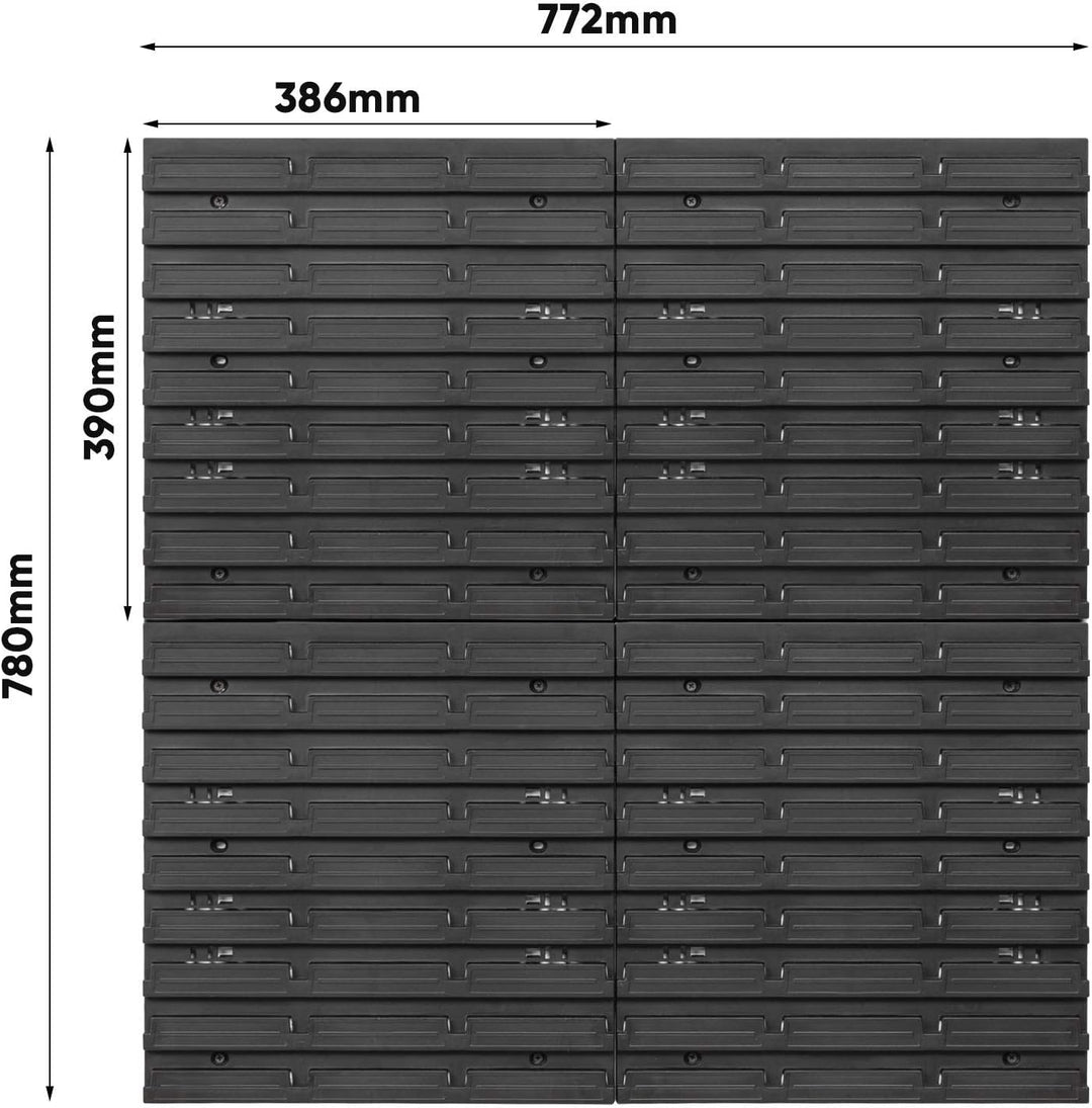 PAFEN Wandregal Stapelboxen - 772 x 780 mm – 81 Stück Boxen Werkstatt Lagersystem Schüttenregal (Rot