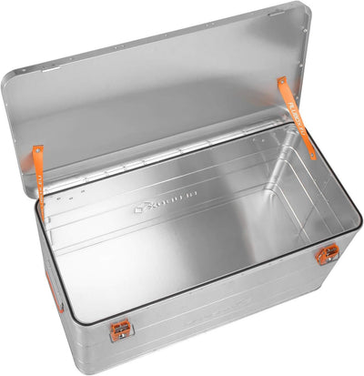 ALUBOX B90 - Aluminium Transportbox 90 Liter Alukiste mit Gummidichtung - Inhalt vor Staub und Sprit