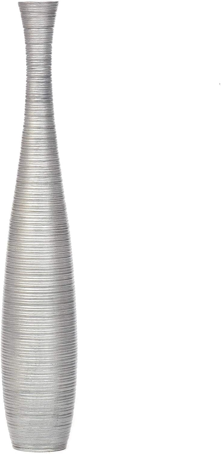 Leewadee Grosse Bodenvase für Dekozweige hohe Standvase Design Holzvase, Holz, 70 cm, Silber 70 cm S