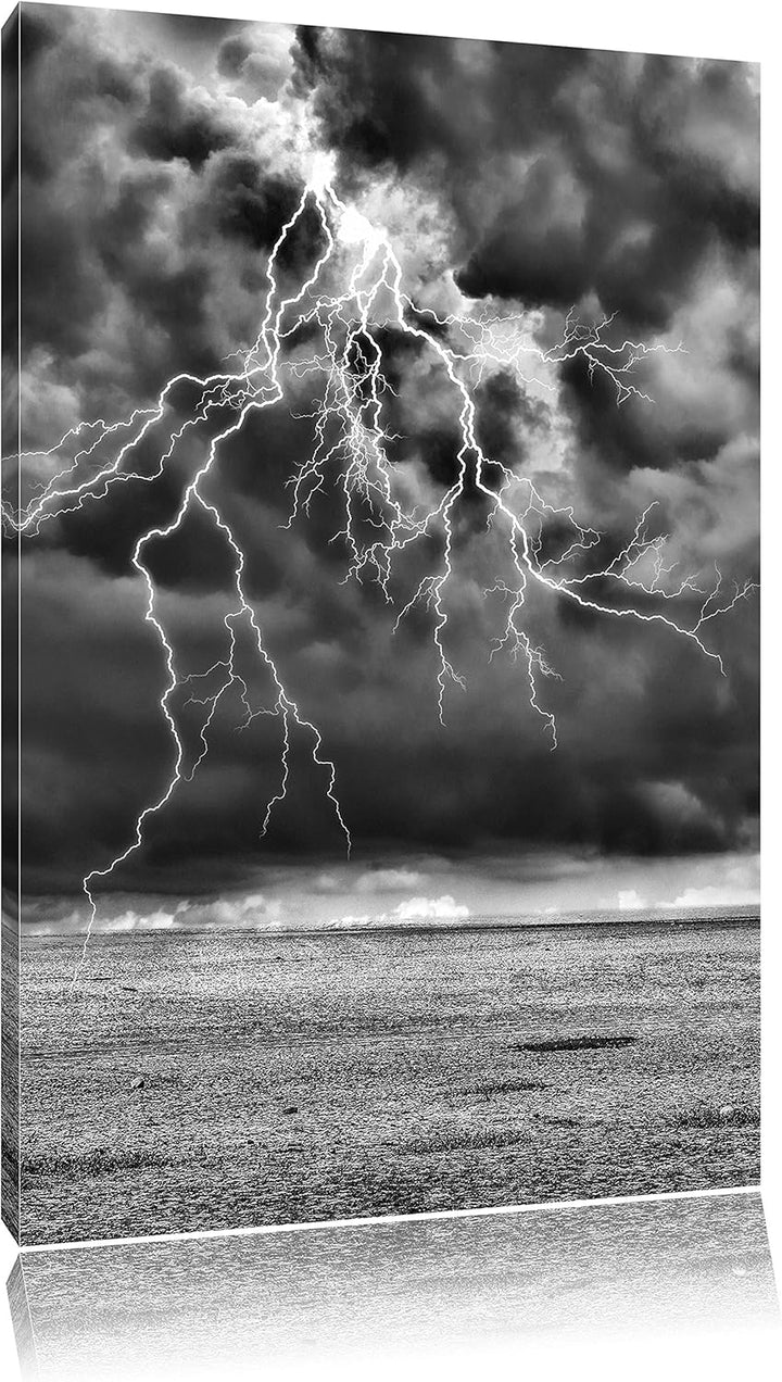 Pixxprint Gewitter über Meer als Leinwandbild/Grösse: 100x70 cm/Wandbild/Kunstdruck/fertig bespannt,