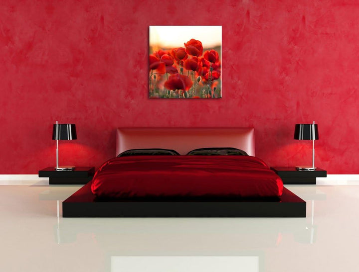 Pixxprint Feuriger Mohn, Format: 70x70 auf Leinwand, XXL riesige Bilder fertig gerahmt mit Keilrahme