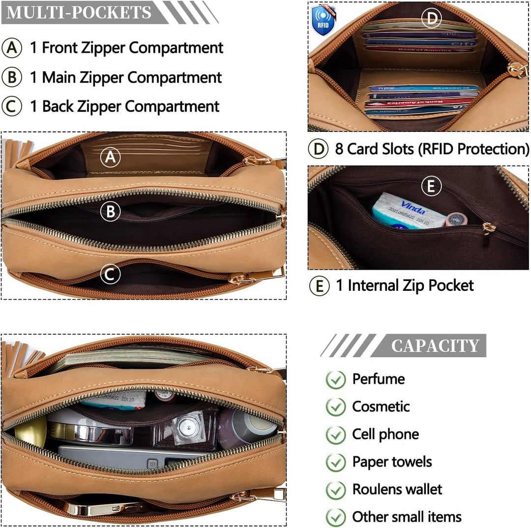 Roulens Damen Handy Umhängetasche,Veganem Leder Crossbody Schultertasche,Breiter Riemen Abendtasche