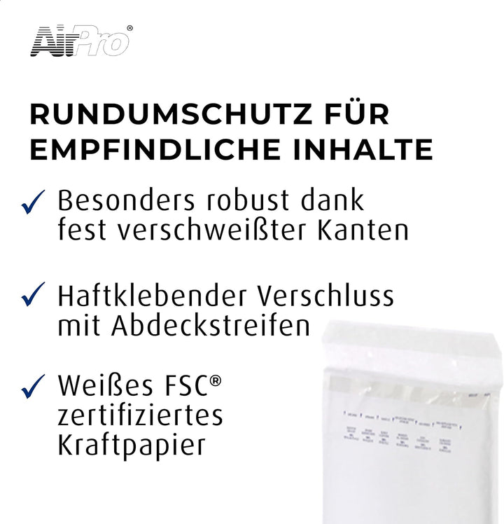 AirPro Luftpolstertasche W17 (100 Stück), haftklebende Versandtaschen ohne Fenster, federleichte Ver