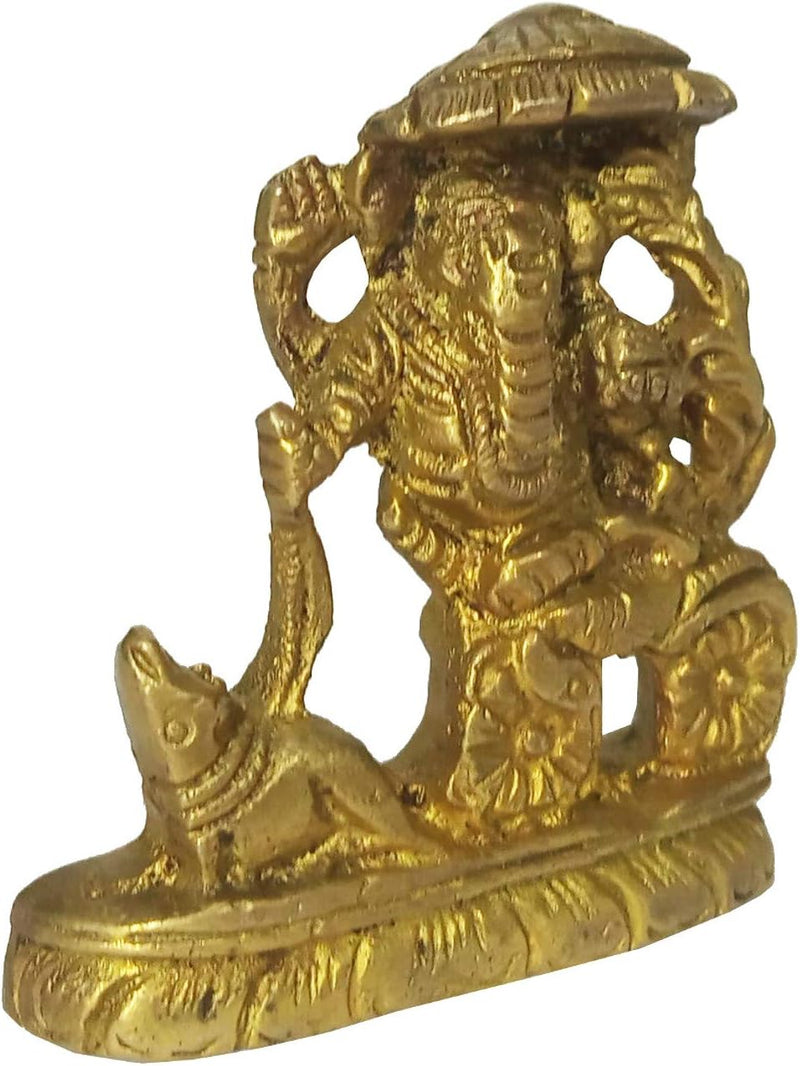 Purpledip Rare Collection Messing-Statue Ganapathi Ganesha auf Chariot von Maus gezeichnet (12176)