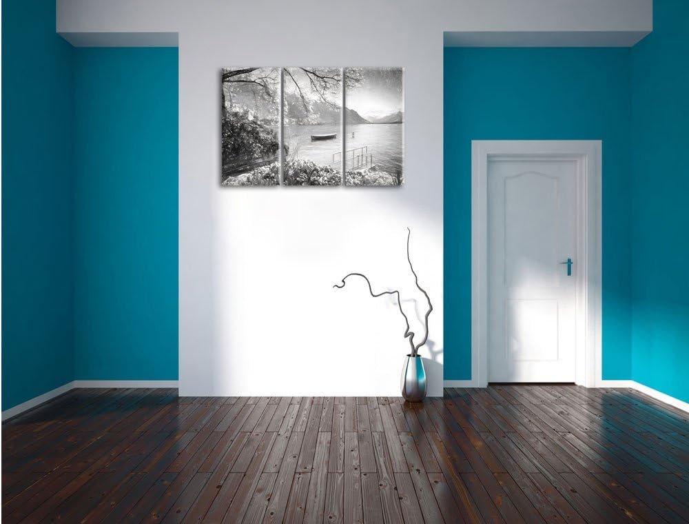 Pixxprint Genfer See im Sonnenschein Kunst / 3-Teilig/Gesamtmass 120cm Leinwandbild bespannt auf Hol