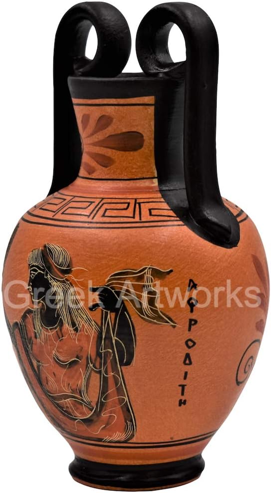 Griechische schwarze Keramik-Vase, Topf mit Töpferei, Göttin Aphrodite, 17 cm