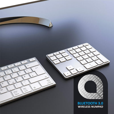 CSL - Bluetooth Numpad - Wireless Ziffernblock mit Multifunktionstasten – Keypad Aluminium - 35 Tast