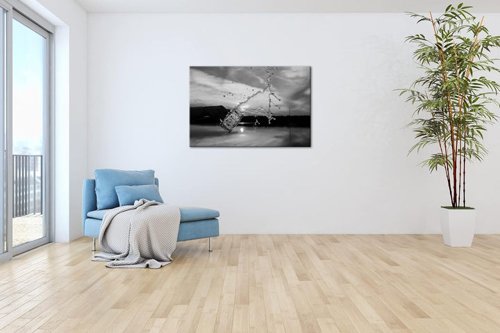 das goldene Wasser Effekt: Schwarz&Weiss, Format: 80x60 als Leinwandbild, Motiv fertig gerahmt auf E