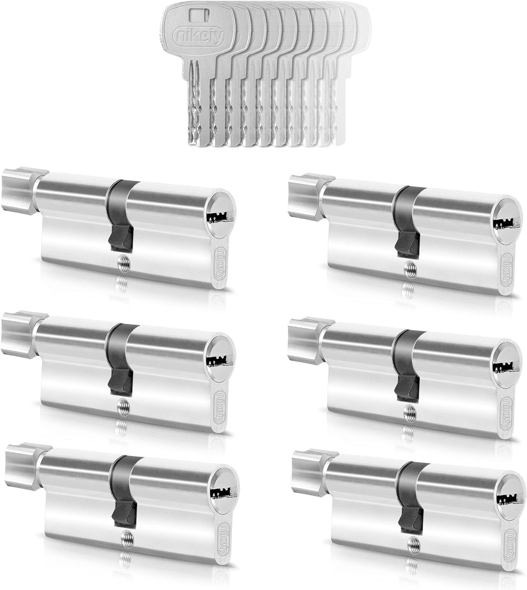 GERCAR 6x Knaufzylinder gleichschliessend 6 Schliesszylinder 45/45 inkl. 30 Schlüssel - 90 mm - Türs