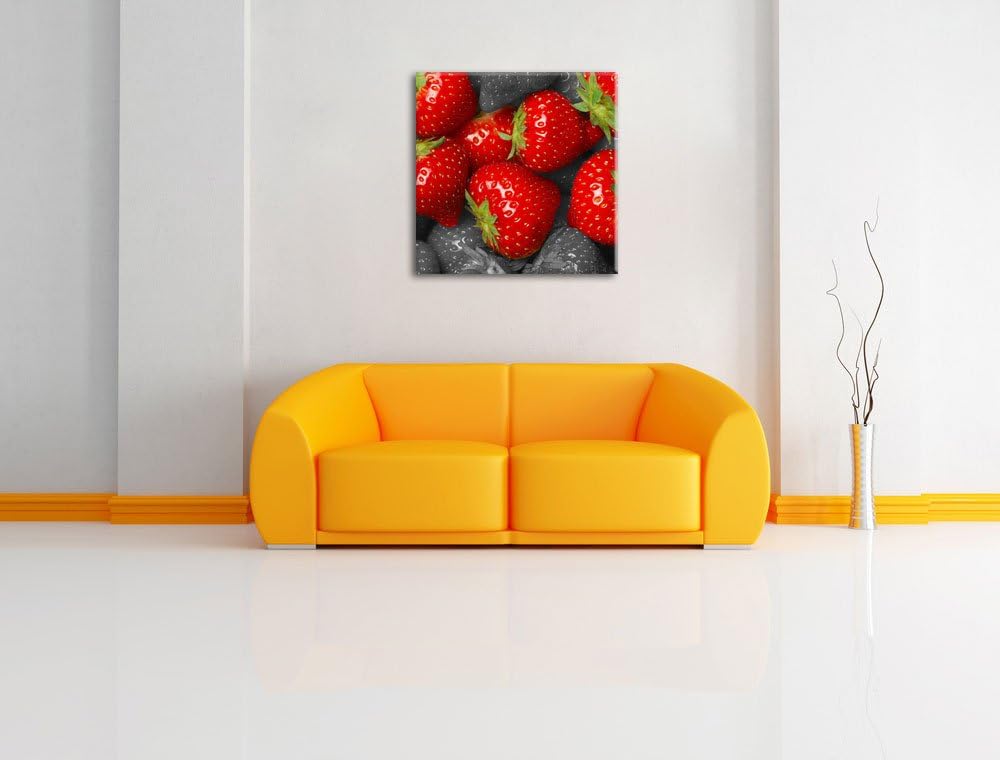 Pixxprint Leckere Knallrote Erdbeere als Leinwandbild Quadratisch/Grösse: 70x70 / Wandbild/Kunstdruc