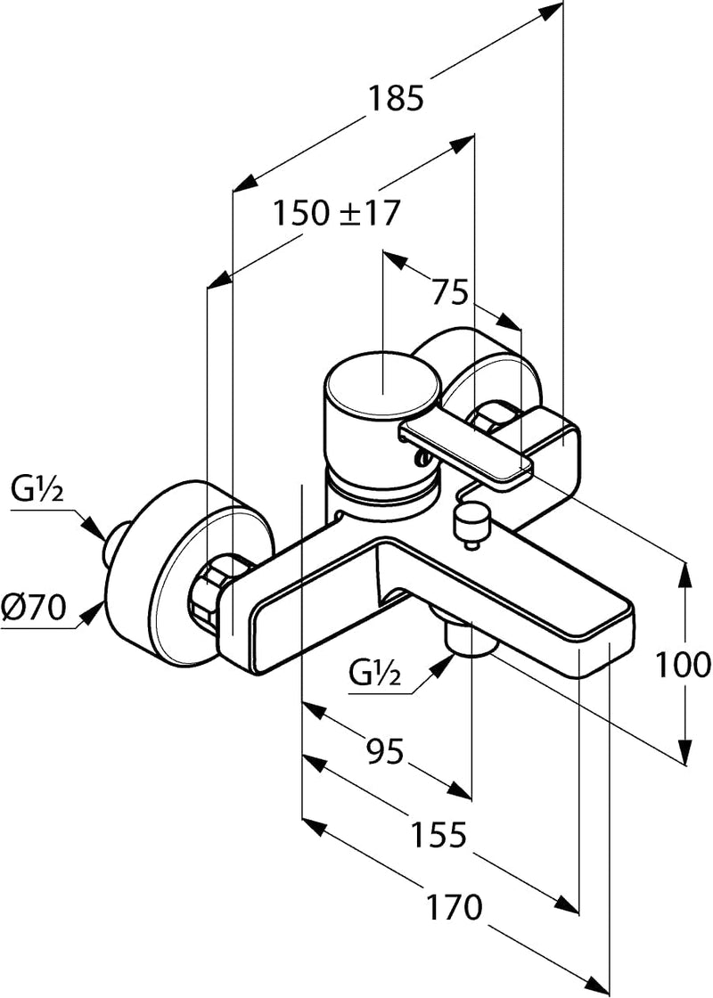 Kludi Zenta 386700575 Wannenfüll-Brause-Einhebelmischer DN 15, Chrom