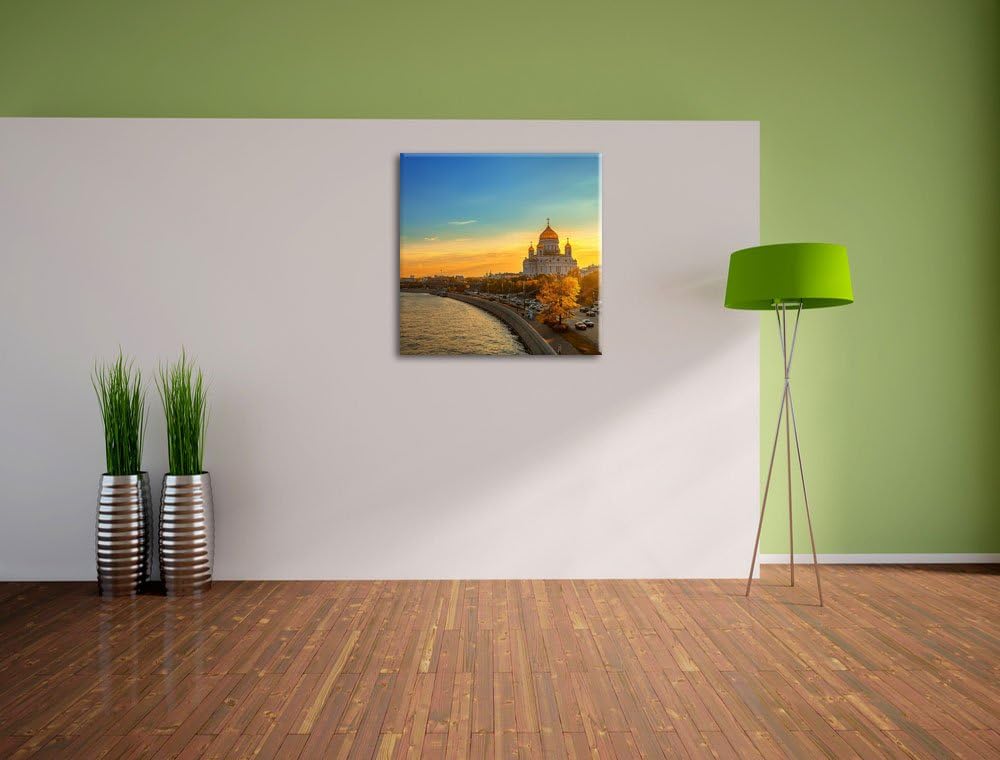 Sonnenuntergang in Moskau, Format: 70x70 auf Leinwand, XXL riesige Bilder fertig gerahmt mit Keilrah