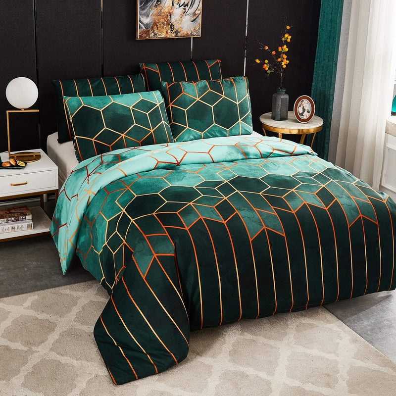 Luofanfei Microfaser Bettwäsche 200x220 Grün Streifen Geometrisch Gestreift Bettwaesche Doppelbett S