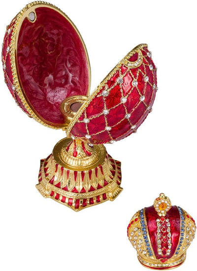 Danila-Souvenirs Fabergé-Stil Ei/Schmuckkästchen mit Kaiserkrone 12 cm rot