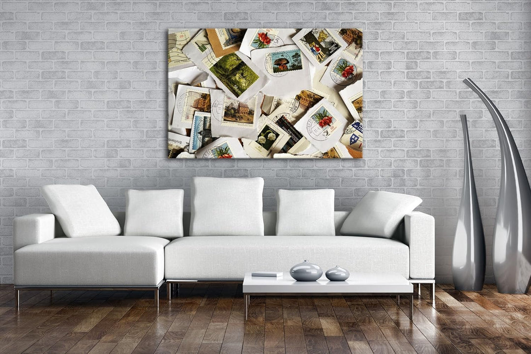 deyoli grosse Sammlung an Briefmarken im Format: 80x60 als Leinwandbild, Motiv fertig gerahmt auf Ec