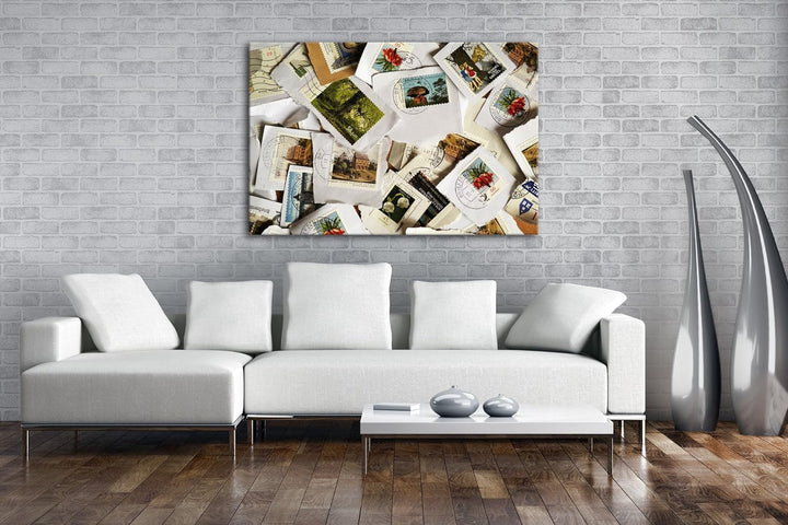 deyoli grosse Sammlung an Briefmarken im Format: 80x60 als Leinwandbild, Motiv fertig gerahmt auf Ec