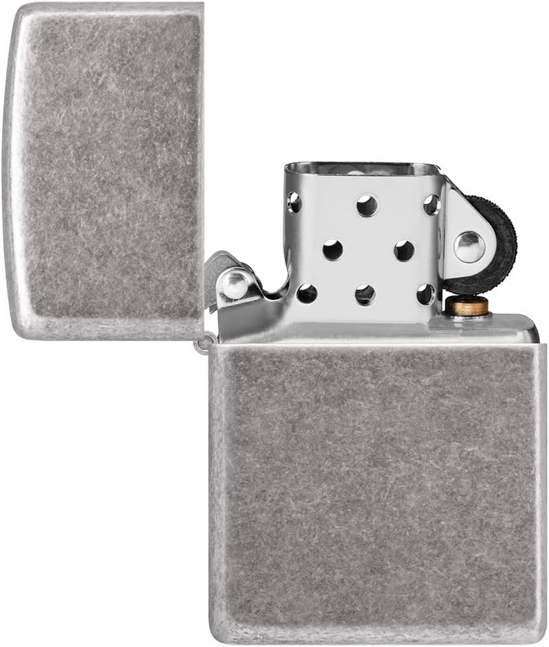 ZIPPO - Antique Silver - nachfüllbares Sturmfeuerzeug in hochwertiger Geschenkbox (Silber, Flammenmo