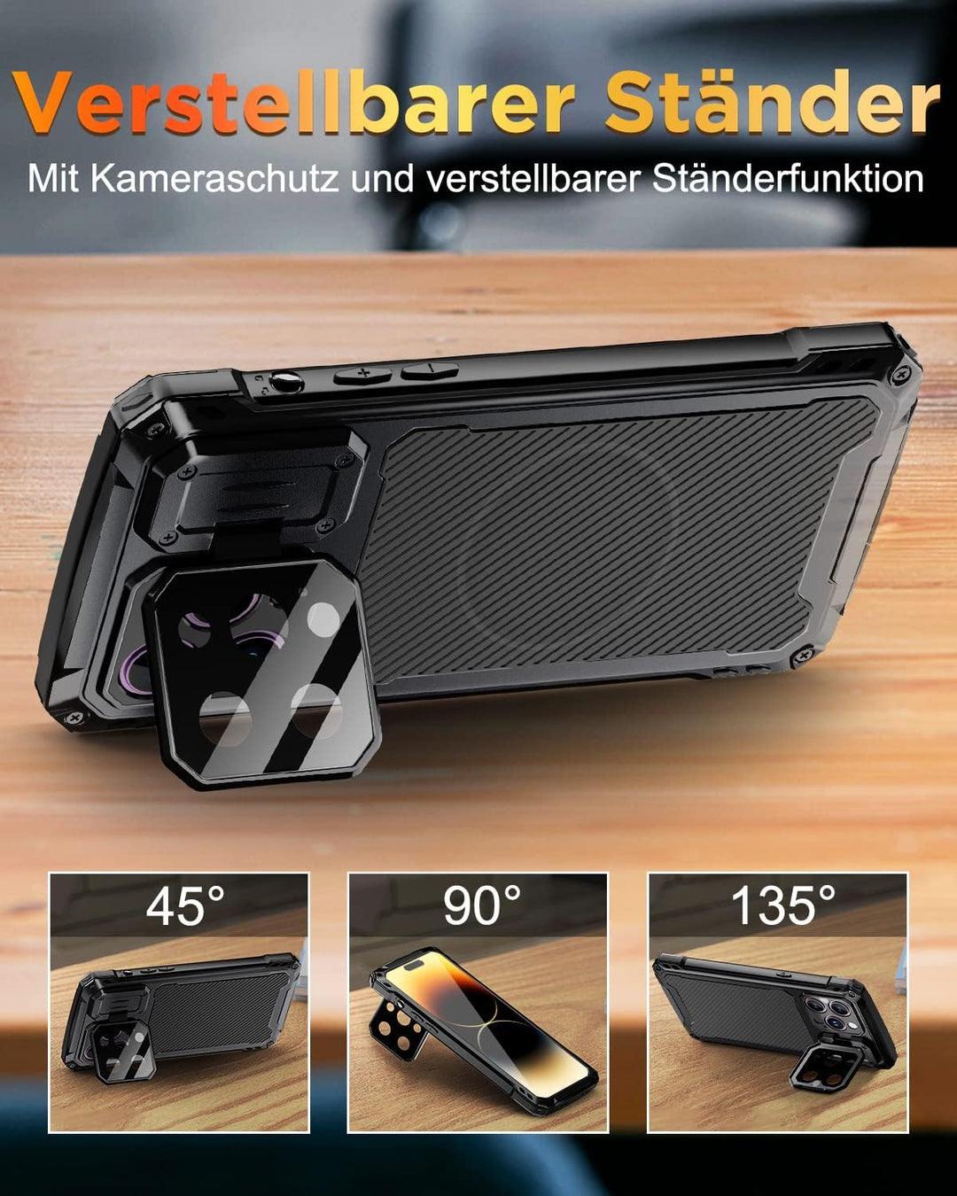 WIFOR für iPhone 14 Pro Metall Hülle, kompatibel mit MagSafe, Handyhülle mit Kameraschutz Ständer, M