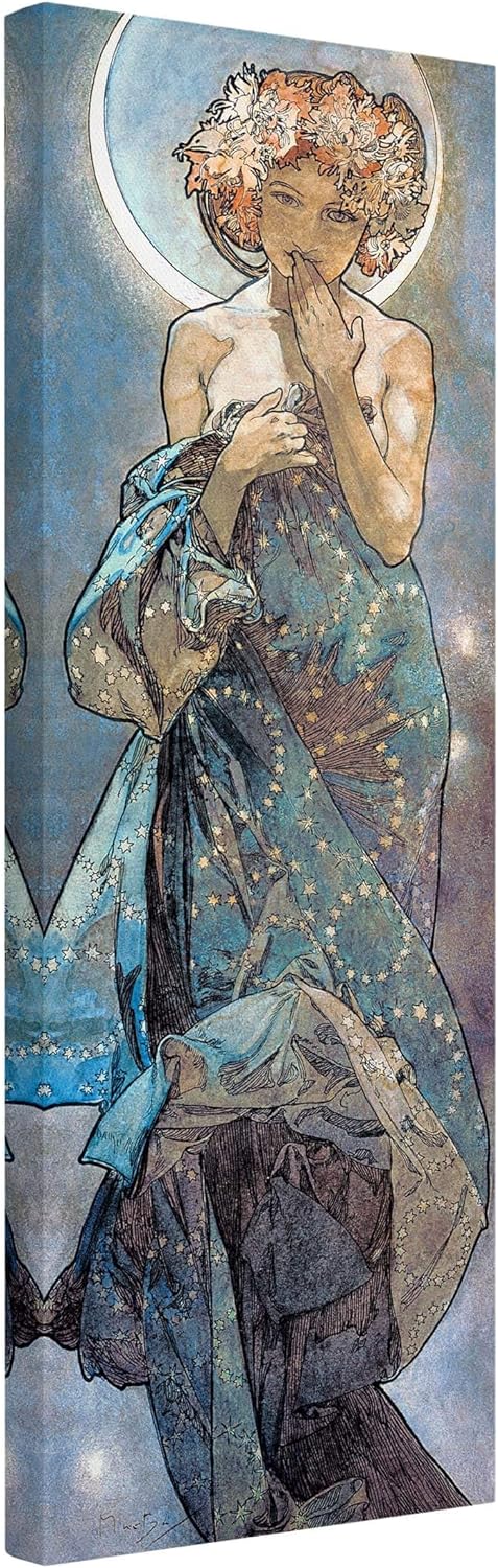 Leinwandbild - Alfons Mucha - Sterne - Der Mond - Panorama Hochformat 150 x 50 cm 150cm x 50cm, 150c