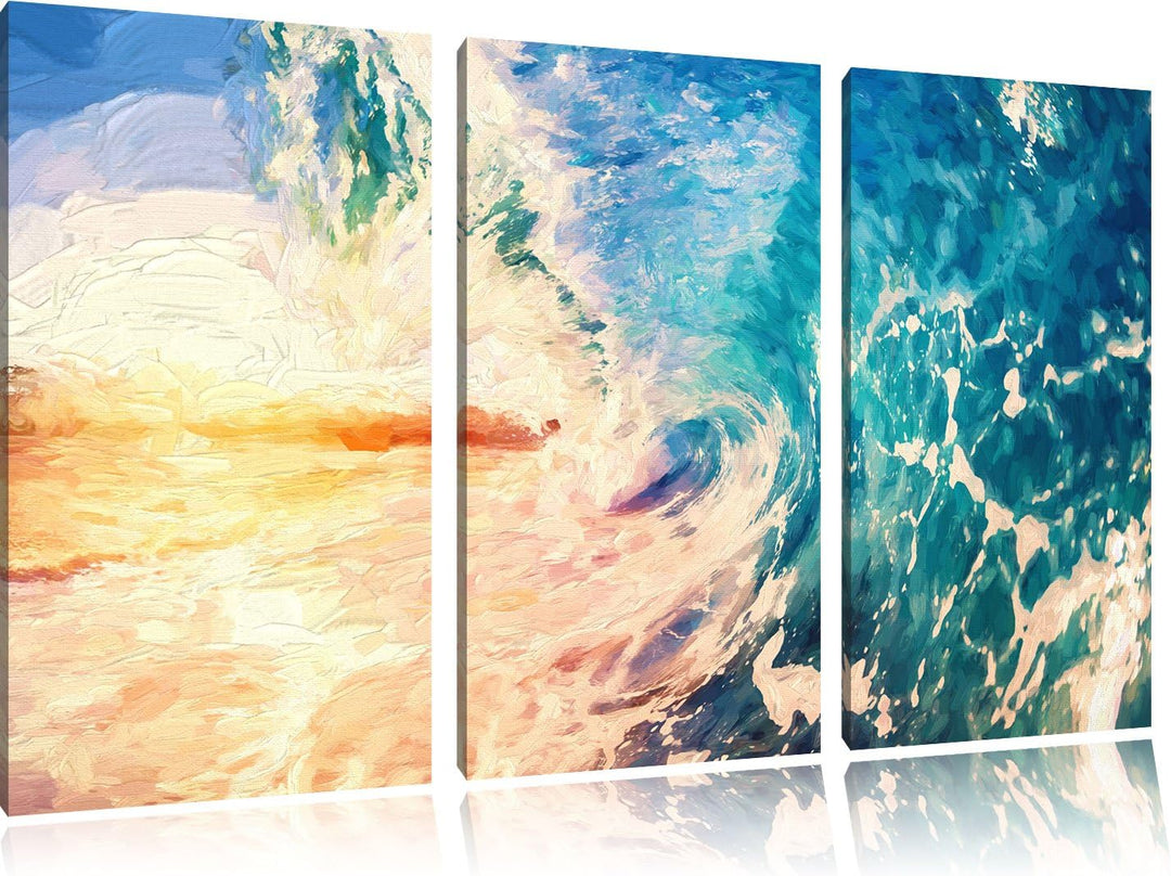 Pixxprint Riesen Welle bei Sonnenaufgang als Leinwandbild/Grösse: 3 Teilig (120x80) cm/Wandbild/Kuns