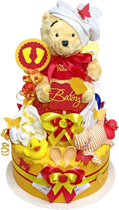 MomsStory – Windeltorte neutral | Windelgeschenk Winnie Puuh Disney | Baby-Geschenk zur Geburt Taufe