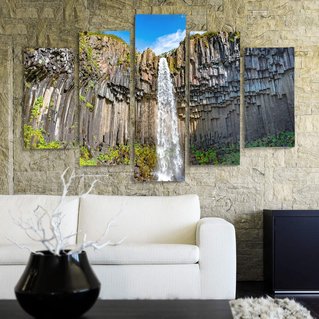 Feeby Deco Panel 5 Teilig Landschaft Bilder Modern Wasserfall Himmel Berge grün 200x100 cm Deco pane