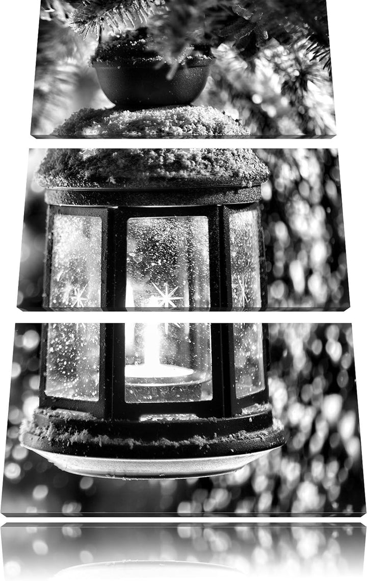 Pixxprint Laterne im Winter als Leinwandbild | Grösse: 3 Teilig (120x80) | Wandbild| Kunstdruck | fe