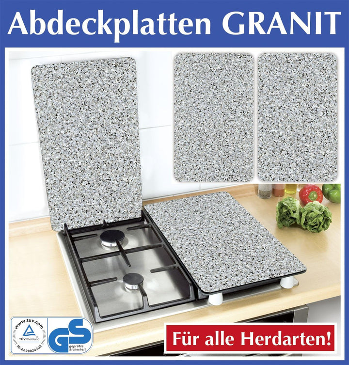 WENKO 2521120100 Herdabdeckplatte Universal Granit - 2er Set, für alle Herdarten, Gehärtetes Glas, M