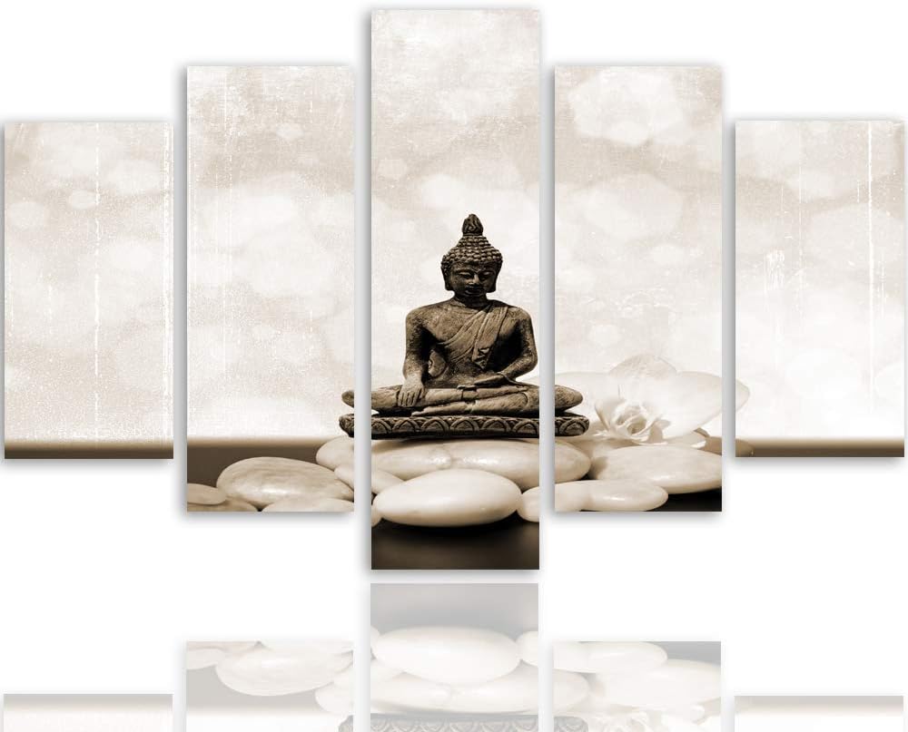 Feeby Bilder Buddha 300x140 cm Leinwandbild 5 Teilig XXL Kunstdruck modern relax braun Leinwandbild