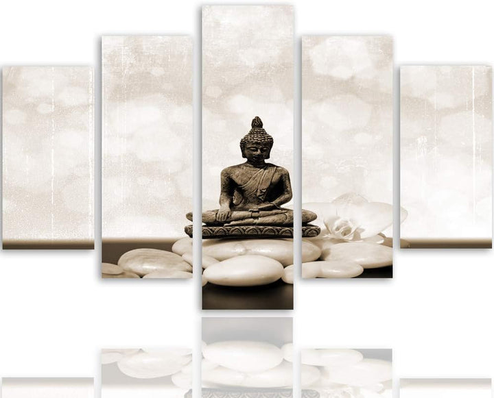 Feeby Bilder Buddha 300x140 cm Leinwandbild 5 Teilig XXL Kunstdruck modern relax braun Leinwandbild