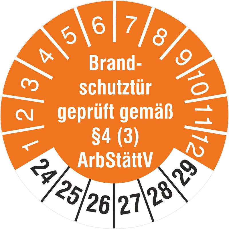 2500 Prüfetiketten Brandschutztür geprüft §4 (3) ArbStättV 18 mm 2024-2029 Prüfplaketten 2500 18mm D