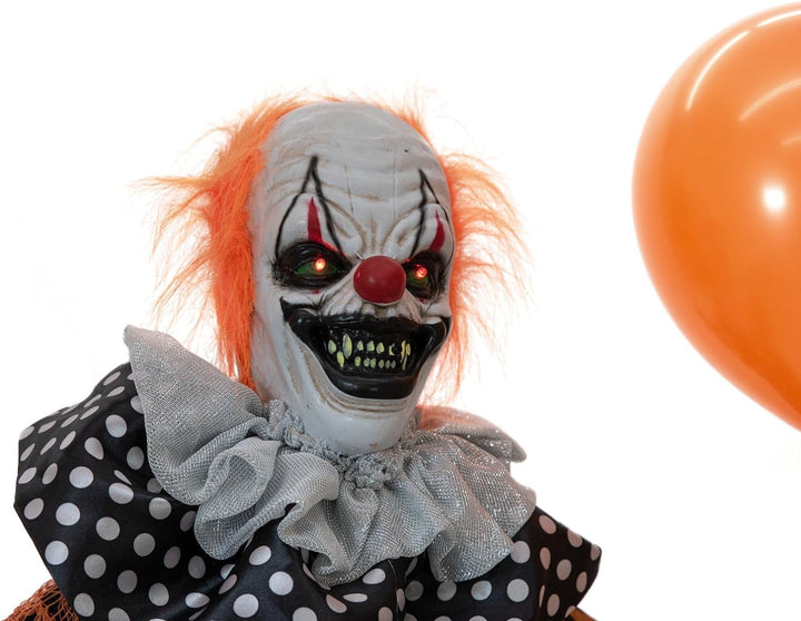 EUROPALMS Halloween Figur Clown mit Luftballon, animiert, 166cm | Animierte Figur mit Licht- und Sou