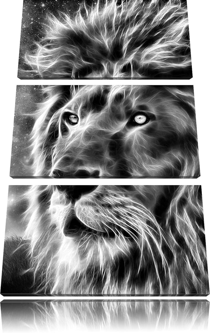 Pixxprint Monocrome, Löwe Abstrakt Art 3-Teiler Leinwandbild 120x80 Bild auf Leinwand