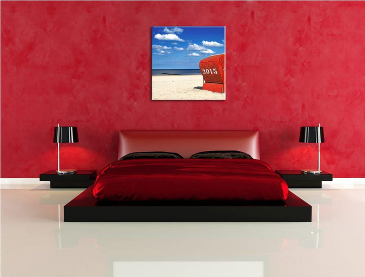 Pixxprint einsamer Strandkorb an der Nordsee, Format: 70x70 auf Leinwand, 70x70