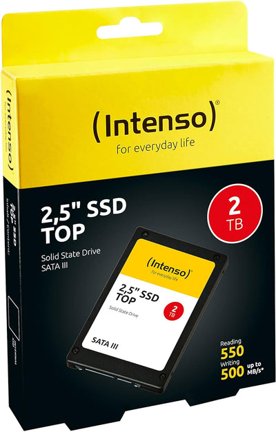 Intenso Interne 2,5" SSD SATA III Top, 2 TB, 550 MB/Sekunden, Schwarz 2TB Sata 2,5", 2TB Sata 2,5"