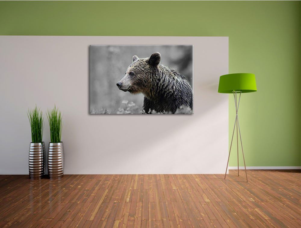 einsamer Bär im Wald schwarz/weiss Format: 100x70 auf Leinwand, XXL riesige Bilder fertig gerahmt mi