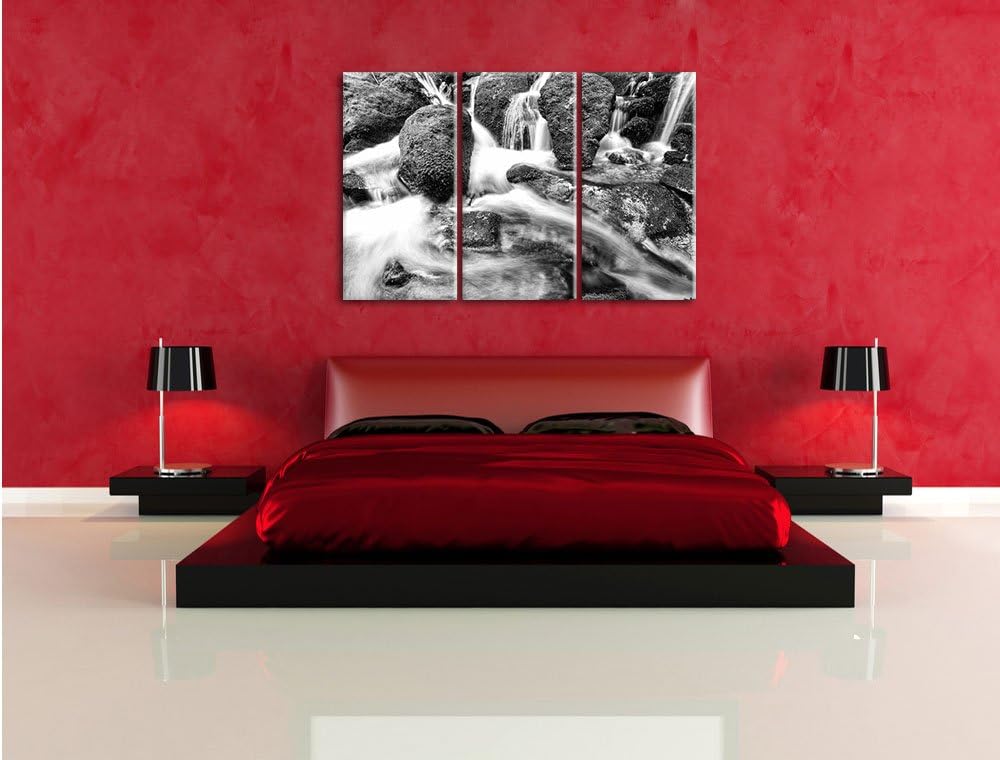 Pixxprint Gertelbach im Schwarzwald Kunst B&W 3-Teiler Leinwandbild 120x80 Bild auf Leinwand