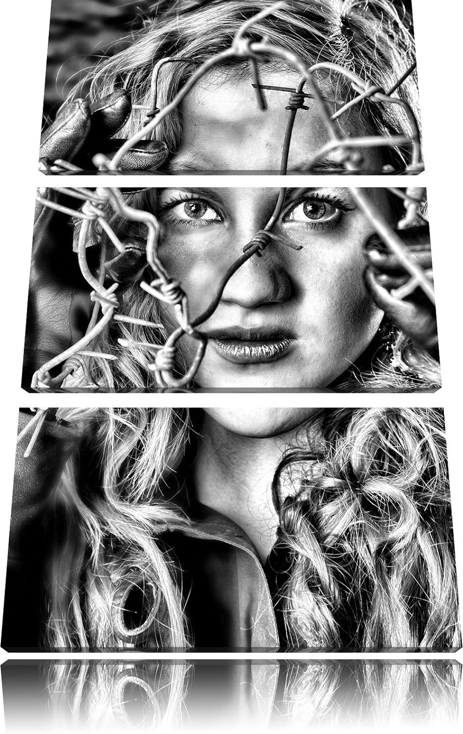 Pixxprint Monocrome, Sexy Girl Stacheldraht 3-Teiler Leinwandbild 120x80 Bild auf Leinwand