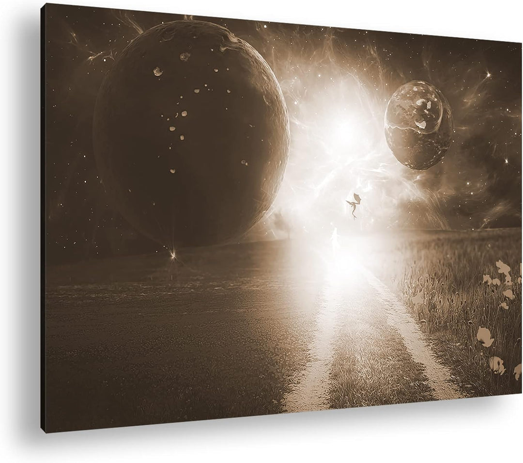 deyoli Fantasie Landschaft feuriger Drache Format: 80x60 Effekt: Sepia als Leinwandbild, Motiv ferti