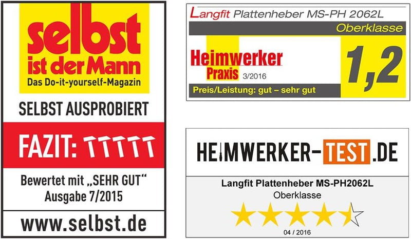 LANGFIT® Plattenheber - Rückenfreundlich durch extra langen Griff - 30 bis 62cm - Schonend für Rücke