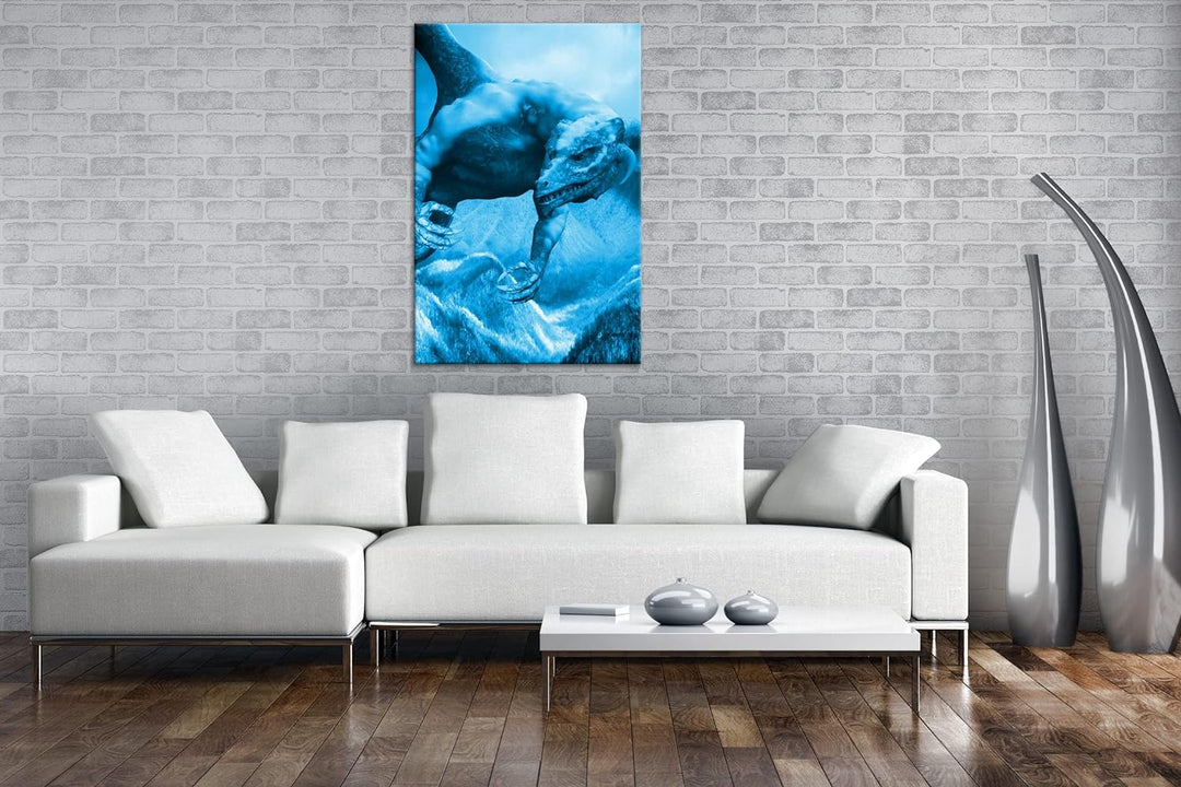 deyoli gigantischer Drache Format: 80x60 Effekt: Monocrome Blau als Leinwand, Motiv fertig gerahmt a