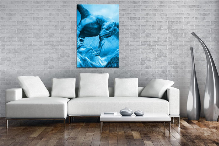 deyoli gigantischer Drache Format: 80x60 Effekt: Monocrome Blau als Leinwand, Motiv fertig gerahmt a