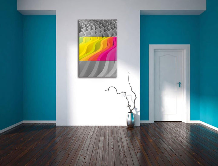 Pixxprint farbenfrohes Wellenmuster schwarz/weiss als Leinwandbild/Grösse: 100x70 cm/Wandbild/Kunstd